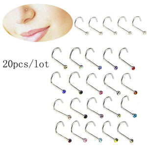 Stainless Steel Crystal Rhinestone Nose  Bar Pin Nose Rings  Jewelry For Women